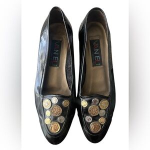 Vintage Vaneli Black and Gold Embellished Loafers